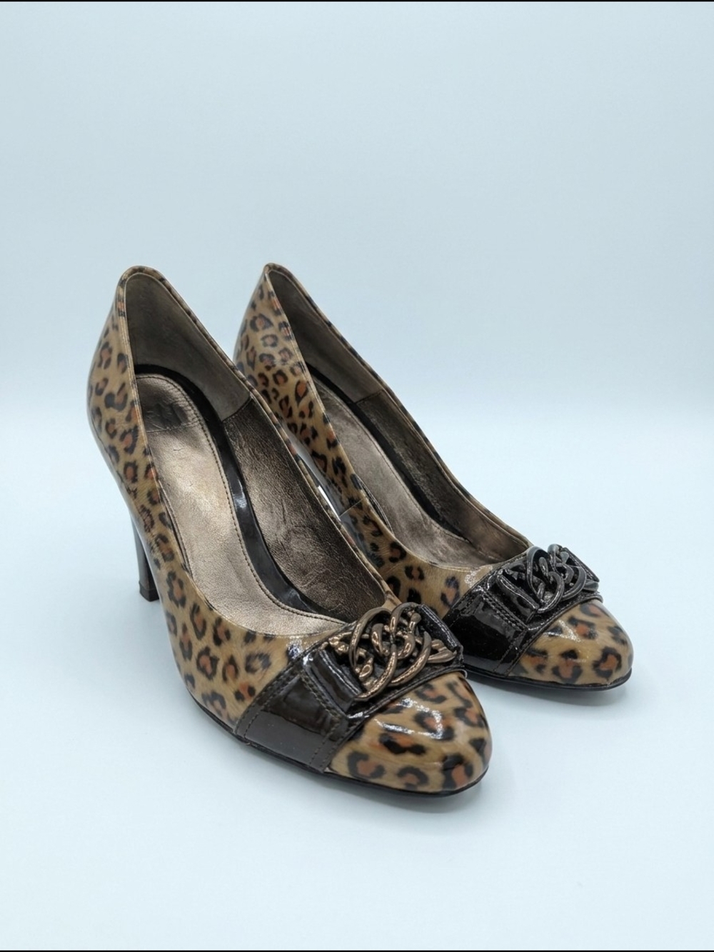 Sofft Leopard Print Pumps with Chain Accent - Brown/Black